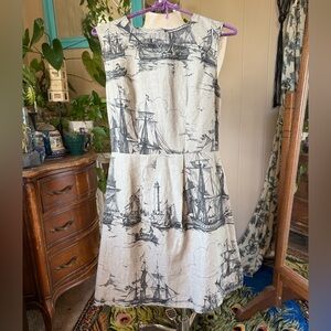 Little Houses Nautical Print Sleeveless Dress - Linen/Cotton blend, size small